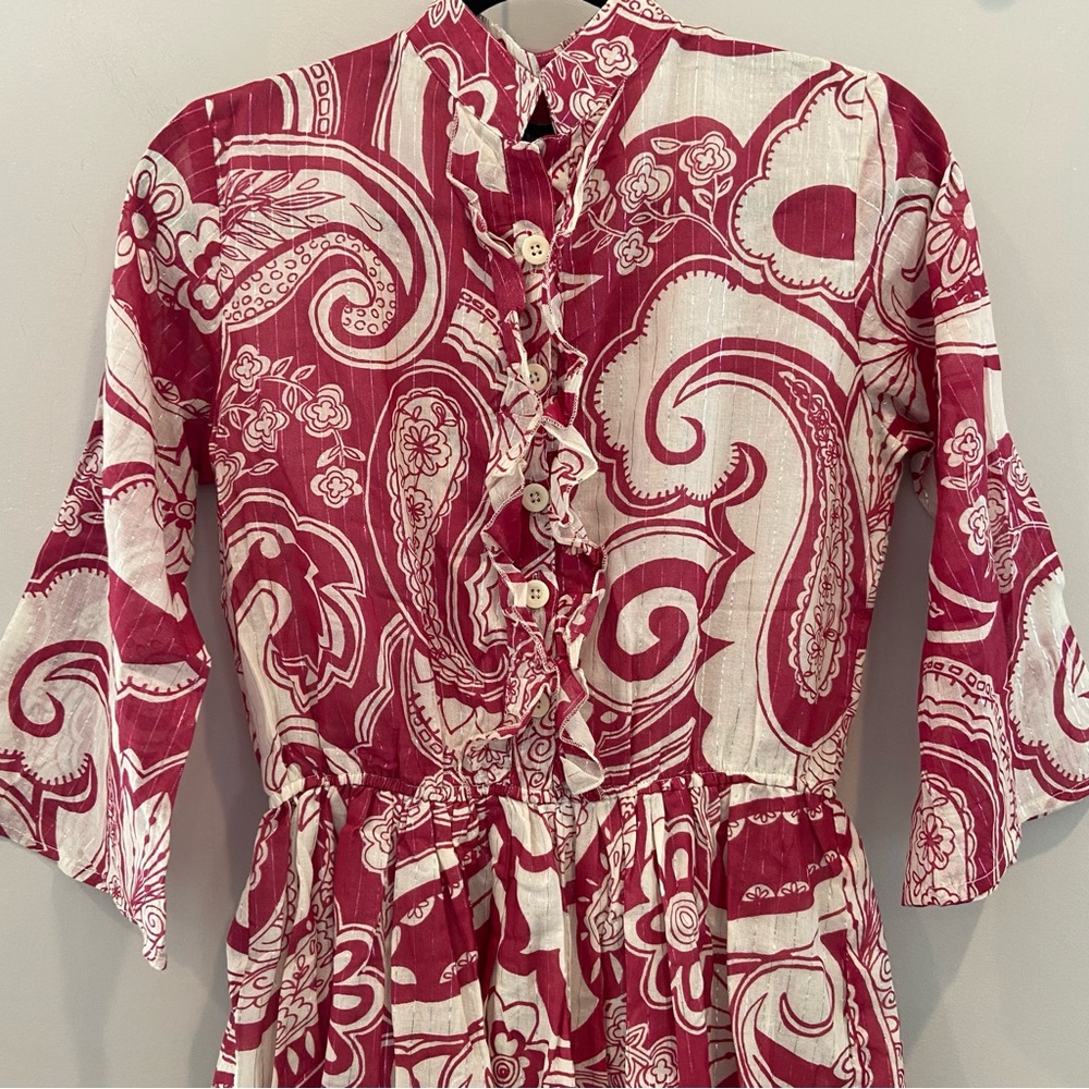 BACKWOODS Cotton Paisley Shimmer Midi Dress Medium - Picture 3 of 7